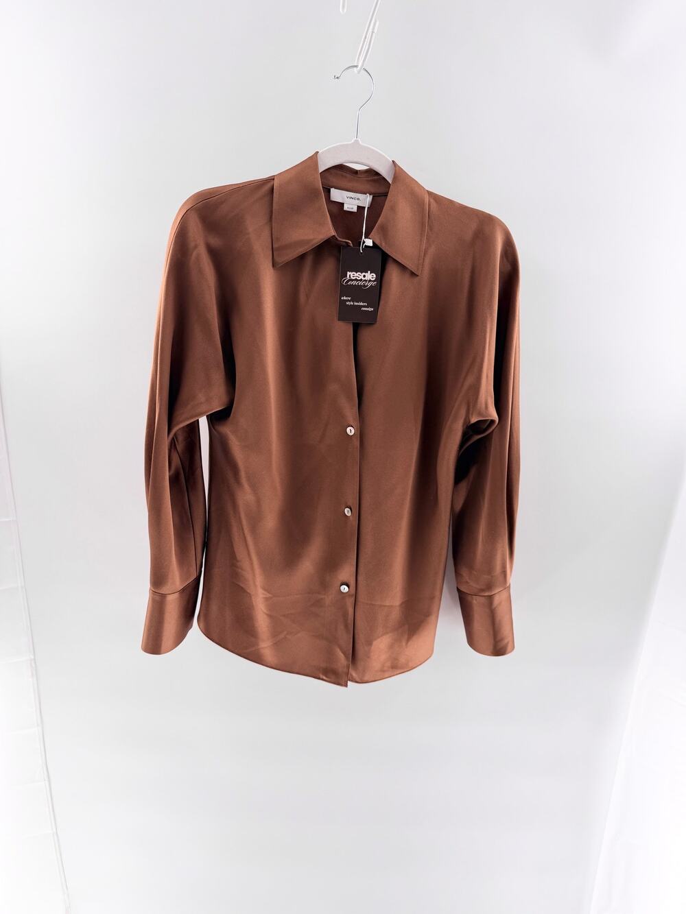 Vince 100% Silk Long Sleeve Collared Button-Up Shirt Brown Women's Size XS